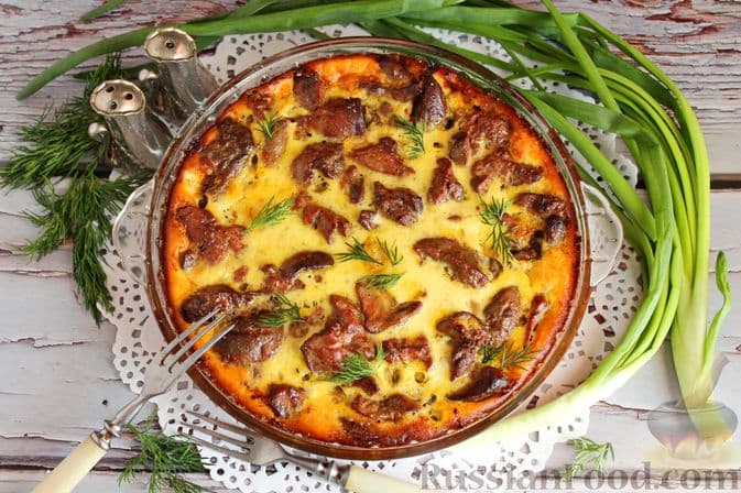 Запеканка из куриной печени с грибами и овощами